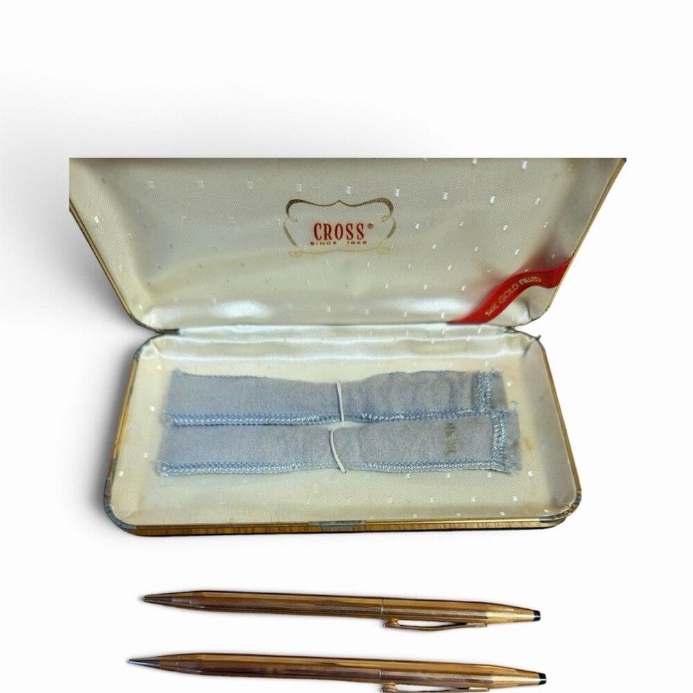 CROSS 14K Gold Filled Pen & Pencil set Metal Pen Case Presentation Box